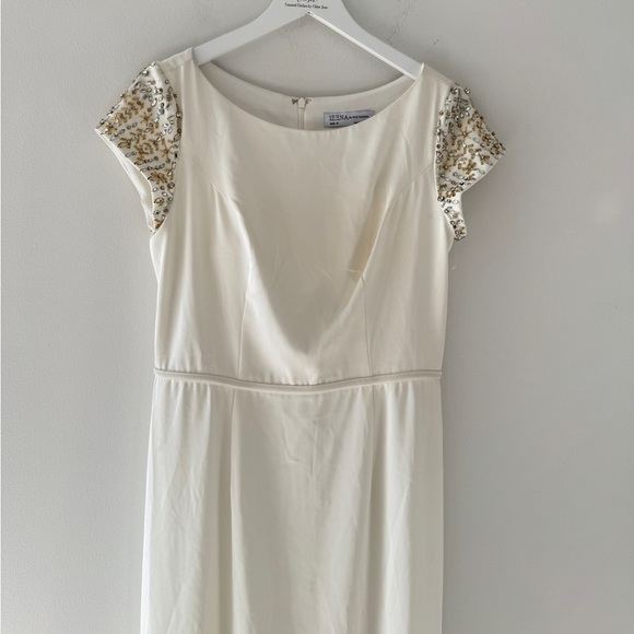 MAC DUGGAL White Bateau Neck Cap Sleeve Maxi Dress 10 - Picture 4 of 10